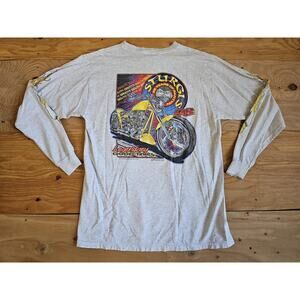 Sturgis 1998 Long Sleeve Gray Orange Flames Eagle Pocket T-shirt Sz XL